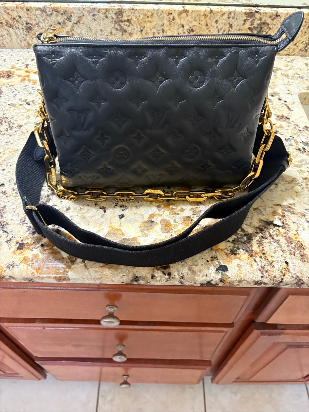 Louis Vuitton Black Embossed Empreinte Leather Crossbody with Gold Chain